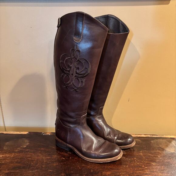 Frye Lindsay Embroidered Leather Riding Boot, Brown, Women’s US 6.5 - Picture 1 of 9